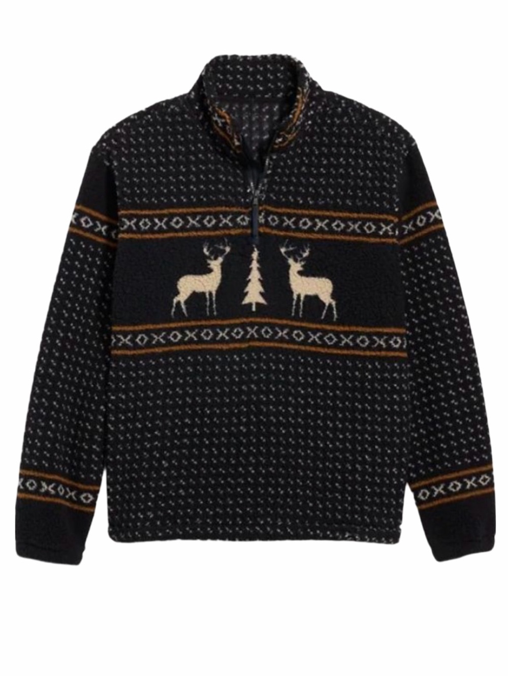 Old Navy Men’s Oversized Patterned Sherpa Quarter Zip Sweatshirt Medium Black